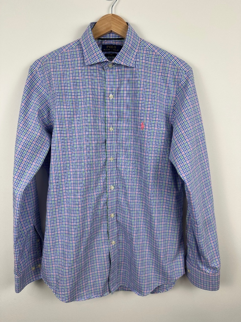 Polo Ralph Lauren Men’s M Non-Iron Cotton Plaid Shirt Pink Pony